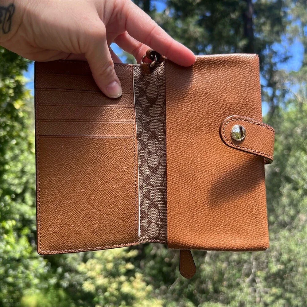VINTAGE COACH Crossgrain Cardholder Wristlet Wallet Saddle w Silver Hardware NWT